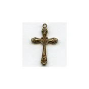 Foliate Detail Cross Pendant Oxidized Brass 42mm - Vintage Jewelry Supplies