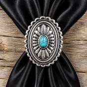 Antique Silver Oval Floral Wild Rag Slide with Turquoise Stone
