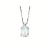 0.02Ctw Diamond & Created Opal Birthstone Pendant