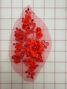 Applique - 3D Flowers Beaded Embroidered Red Singles
