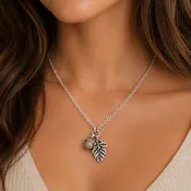 Acorn Oak Leaf Necklace, Silver
