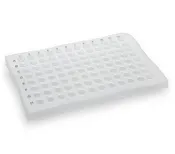 0.1 mL 96-Well PCR Plate, Half Skirt (ABI-style), Flat top, Clear, 100/CS, Globe Scientific, PCR-HS-FL01