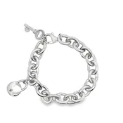 12mm Rolo Round Link Bracelet With Lock & Key Charms (I366)