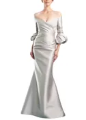 Alexander by Daymor Off The Shoulder Mermaid Gown With Puff Sleeve Detailing