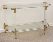 Anthropologie 'Oscarine' Lucite & Brass Finish & Glass Shelf Console