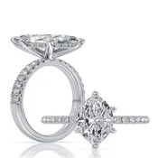 14k Two-Tone Gold Hidden Halo Engagement Ring Set With Certified TrueNorth 100 Facet Lab-Grown Diamond 2.01 ct Marquise Center