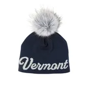4T2D Vermont Cursive Midi Faux Fur Pom Beanie - Navy