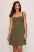 DX4660 | Faux Linen Pleated Mini Dress