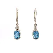 14k White Gold Aquamarines & Diamond Earrings-Custom Made Dangle Drops