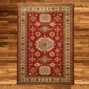 10'   0" x  14'   0" RED AND BEIGE KAZAK GEOMETRIC PAKISTANI RUG