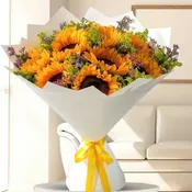 Sunflowers beautifully wrapped bouquet