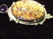 Vintage 925 Sterling Silver Pentant w cabochon Baltic Amber stone 7412-1393