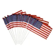 12 Pack 4 in. X 6 in. Verona Brand U.S. Flag Mounted on a 3/16 in. X 10 in White Staff with Red Ball