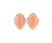 0.15ctw Diamond and Oval Coral Frame Omega Back Earrings in 14K
