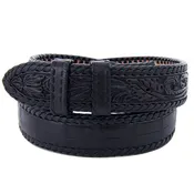1 1/2" Black American Alligator Belt With Black Lacing & Filigree Billets