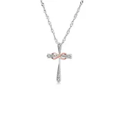.025 ct. tw. Diamond Cross Pendant with 10K Pink Gold Infinity-Design Ribbon in Sterling Silver