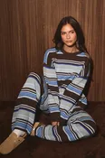 Aspen Stripe Knit Lounge Set – Chocolate & Blue