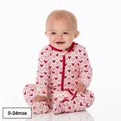 KicKee Pants - Bamboo Viscose Footie (2-Way Zipper) - Natural Heart Doodles: 0-3