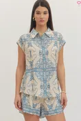 Abstract Print Short Set- Blue