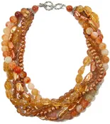 10478 Freshwater Pearl Citrine Carnelian Multi Strand Sterling Silver Necklace