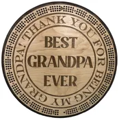 “Best Grandpa Ever” “Thank  you for being my Grandpa” Cribbage Board | 3-Track, 120-Point Round Game with Pegs & Cards