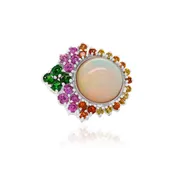 Asymmetrical Multicolor Sapphire Opal Flower Ring