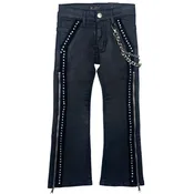 Black Wax Secret Stone Zipper Premium Kids Stacked Jeans
