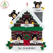 5 Sweet Grandcubs Snowy Cabin Glittered Personalized Ornament