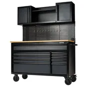 Draper 08242 bunker 10 drawer roller workstation with workbench 56 grey