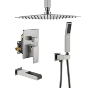 10" Ceiling-Mount 3-Function Shower System with Waterfall Tub Spout