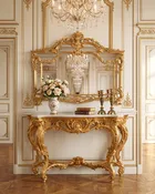 Borghese Gold Leaf Console Table with Ivory Marble Top