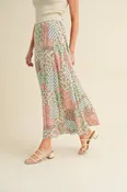 773DN-C6 Bradyn Patchwork Print Skirt / Mint/Pink