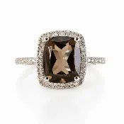 10K White Gold Smoky Quartz & Diamond Halo Ring