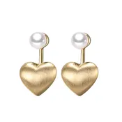 2-in-1 Golden Hearts Freshwater Pearl Front Back Earrings