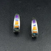 #26908 Supersmith / David Rosales Indian Summer Inlay &amp;amp; Sterling Silver Hinged Hoop Earrings
