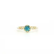 14K Yellow Gold Blue Zircon & Natural Diamonds Fairy Tale Ring
