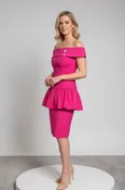 Vintage Lillie Rubin Hot Pink Off-Shoulder Peplum Dress with Boning & Original Brooch