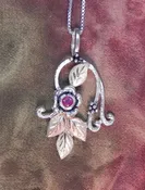 Forget Me Not With Ruby  &amp; Twines &amp; Leaves Pendant
