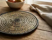 100% Handwoven Natural Rattan Round Placemats, Boho Farmhouse Kitchen & Dining, Heat-Resistant Table Mats, Handcrafted – Authentic African Craftsmanship