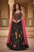 Black Sequins Floral Lehenga