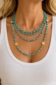 4 Layered Stone & Textured Disk Necklace