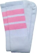 Kids White tube socks with Baby Pink stripes style 1