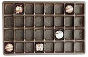 10-7/8 x 7-1/16 x 15/16 (1-1/2 lb.) Rectangular Candy Tray Brown 32 Cavities 500/Case