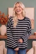 Everyday Me Stripe Knit Pullover in Black