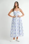 Dixie Sweetheart Neckline Floral Printed Midi Dress