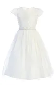 Corded Lace & Tulle Dress in Off White