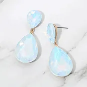 Blue Opal Crystal Double Teardrop Dangle Earrings on Gold - 2.1" |  713948