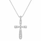 14K Gold Natural Diamond Baguette & Round Cross Necklace 0.57 CT