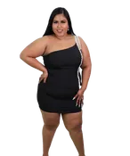 Black Shiny Halter Short Dress with Chain