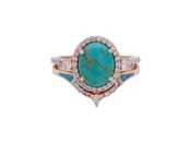 14k Rose Gold Turquoise & Diamond Two Ring Set Size 8.5